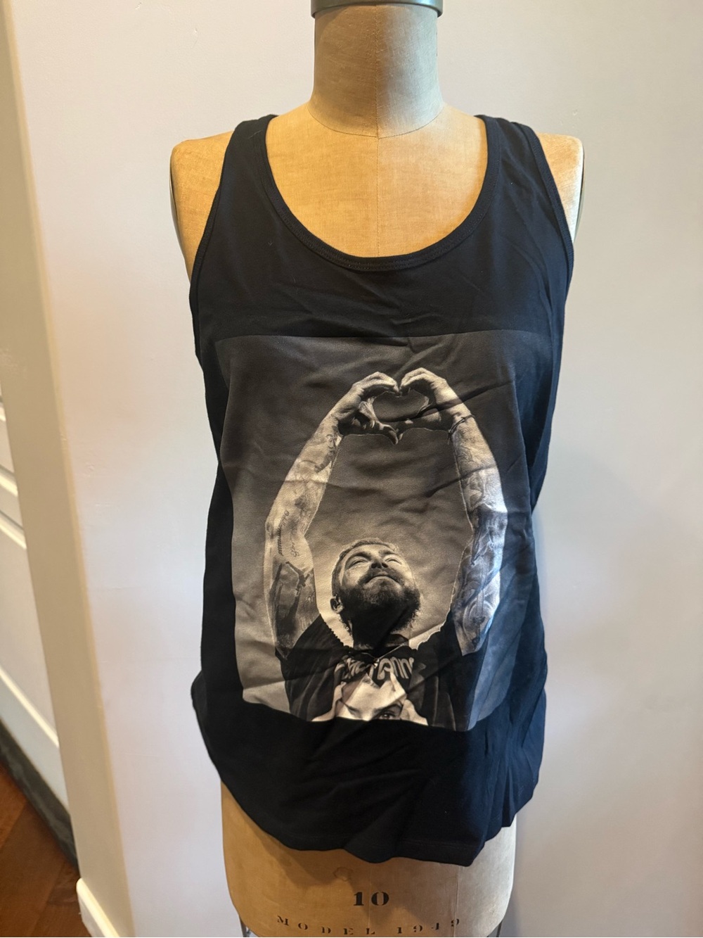 Bella Canvas Black Graphic Tank with Hand-Heart Print with Post Malone